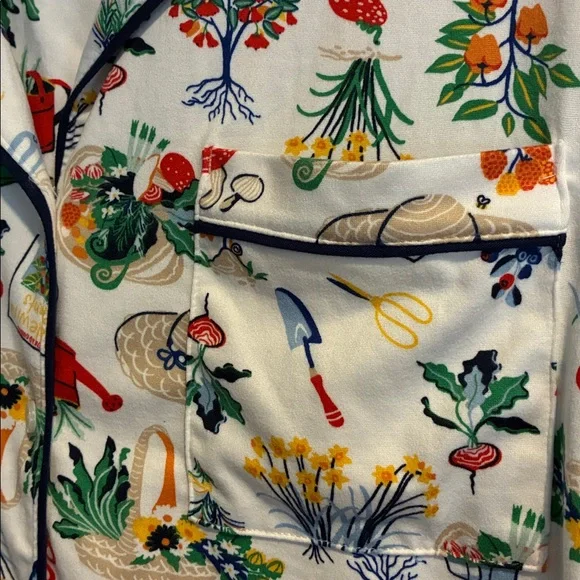 Kate Spade Pajama Set ♠️ Green Thumb Garden Design, Size Small - Picture 4 of 7